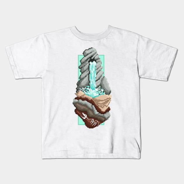 Pixel Landscape : Water Fall Kids T-Shirt by Draad